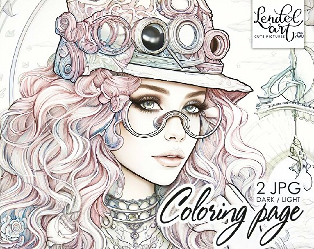 Coloring Page, Steampunk Girl, Coloring Page for Adults, Girl Portrait ...