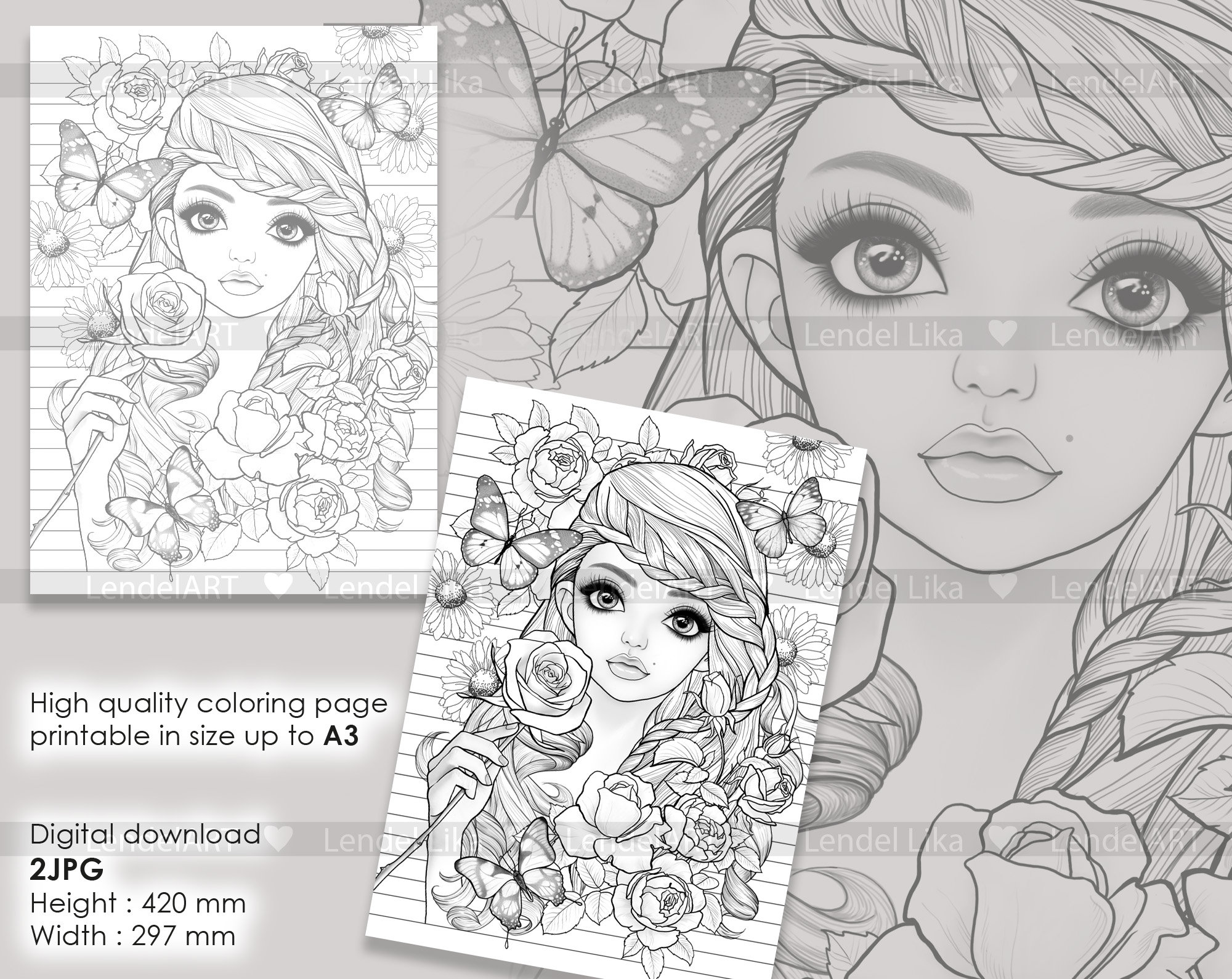 Printable Coloring Page Girl Portrait Coloring Page for - Etsy Canada