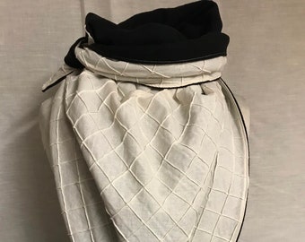 Large long scarf in ribbed cotton and lined with soft wool, reversible lined scarf, handmade lined scarf made in France