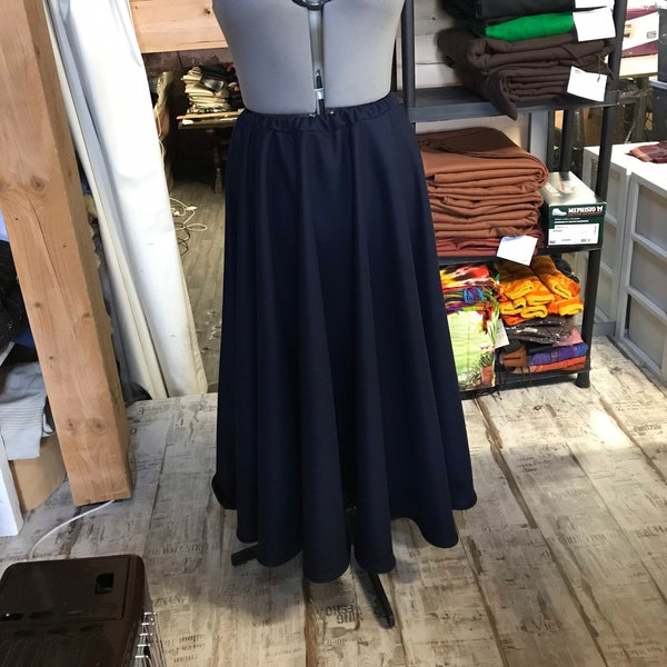 jupe longue hiver boho hippie en laine bleu, maxi jupe bleue en laine,  jupe taille haute réglable, jupe trapèze, jupe boho gitane hippie