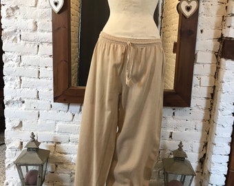 Pantalon droit, pantalons décontracté, pantalon bohème coton beige