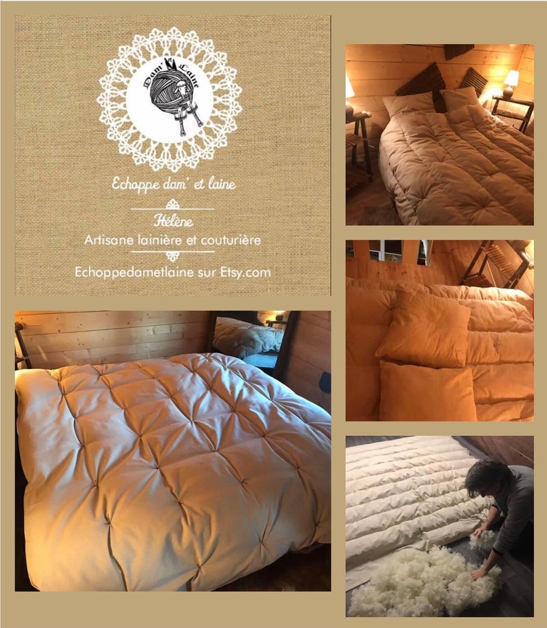 Handmade duvet 220240, 2 people, 100% natural duvet in virgin sheep wool, soft and warm duvet, cozy quilted bed duvet image 8