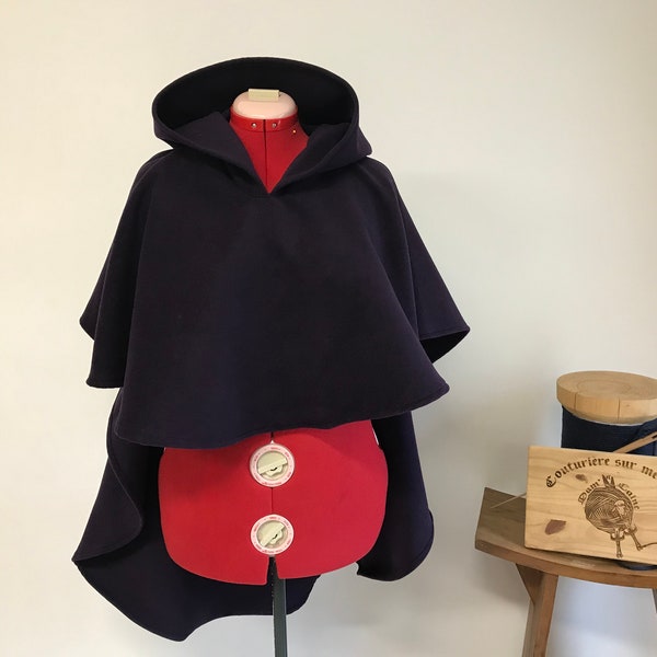Hooded cape, hooded pilgrim, women's cape coat, elven cape, luminous cape, costume cape, medieval costume, esclavine, cuculle