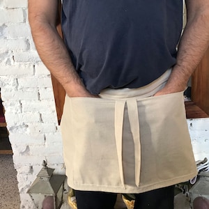 Half Apron in natural beige linen, kitchen apron, kitchen clothes, one size handmade kitchen apron