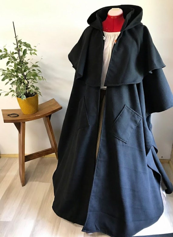 Cape Médiévale Femme Grande Taille - Longue Avec Capuche Et Manchettes - Style Gothique