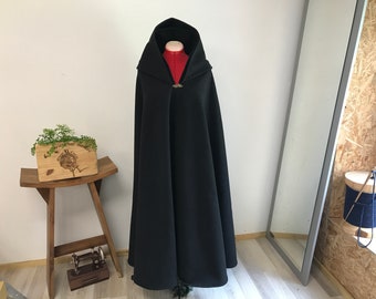 Cape longue médiévale laine avec capuche - Manteau voyageur, costume GN, cadeau personnalisé fait main - Cape historique couleurs au choix