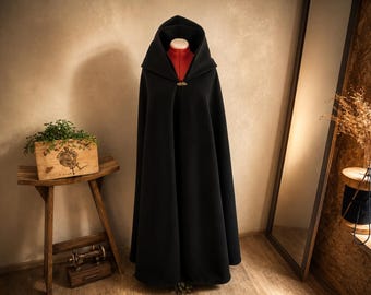 Cape longue médiévale laine avec capuche - Manteau voyageur, costume GN, cadeau personnalisé fait main - Cape historique couleurs au choix