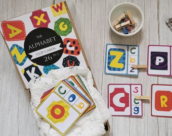 Imprimibles de tarjetas de clip del alfabeto, tarjetas del alfabeto de la guardería, juego de tarjetas ABC imprimibles, tarjetas de aprendizaje para jardín de infantes, preescolar y escuela en el hogar