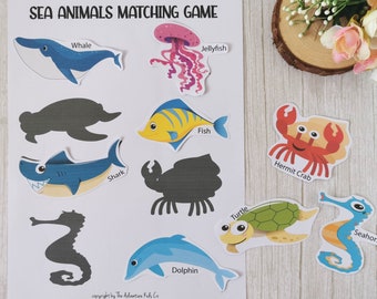 Preschool Sea Animals Matching Game Printable, Ocean Animals Learning Activity, Preschool Printable, Homeschooling Activity, Gift for Kids