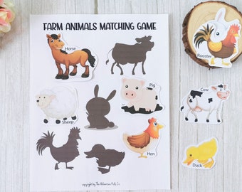 Preschool Farm Animals Matching Game Printable, Match the Farm Animals Activity, Animals Matching Game for Preschool & Kindergarten