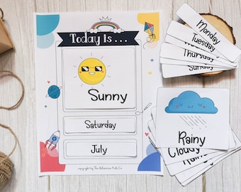 Kindergarten Printable Weather Chart, Printable Weather Calendar, Montessori Calendar, Weather Learning for Preschool, Kindergarten