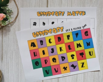 Juegos de combinación de alfabetos para preescolares, Actividad de combinación de letras y mayúsculas, Juegos de aprendizaje del alfabeto, Imprimibles para preescolar, jardín de infantes y educación en el hogar