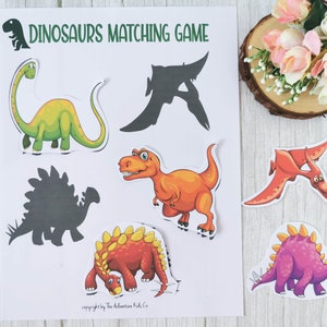 Match the Dinosaur Printable Game, Preschool Matching Game, Dinosaur Learning Game, Preschool Learning