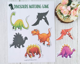 Match the Dinosaur Printable Game, Preschool Matching Game, Dinosaur Learning Game, Preschool Learning