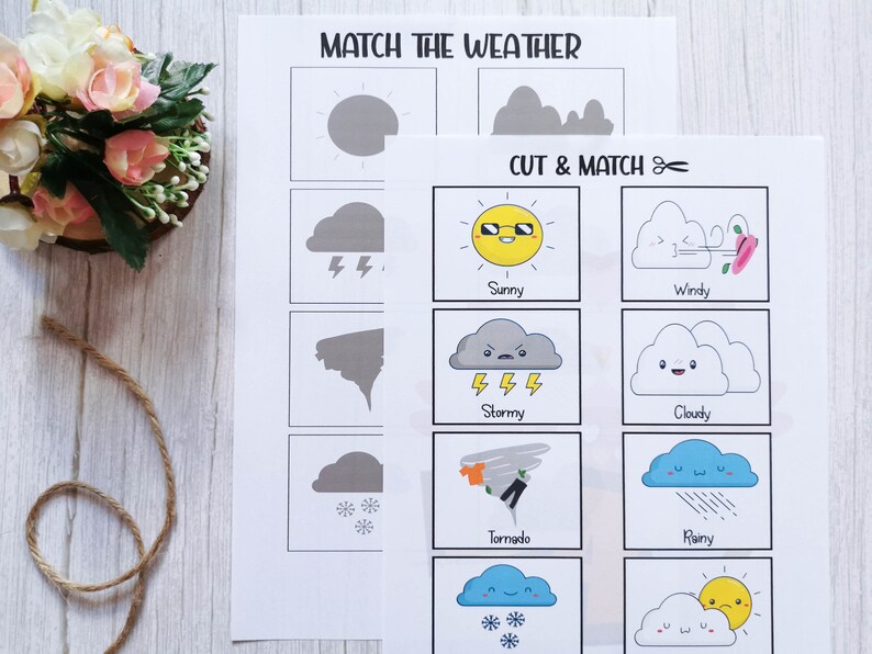 Weather Matching Game for Kids Weather Worksheet Printable | Etsy