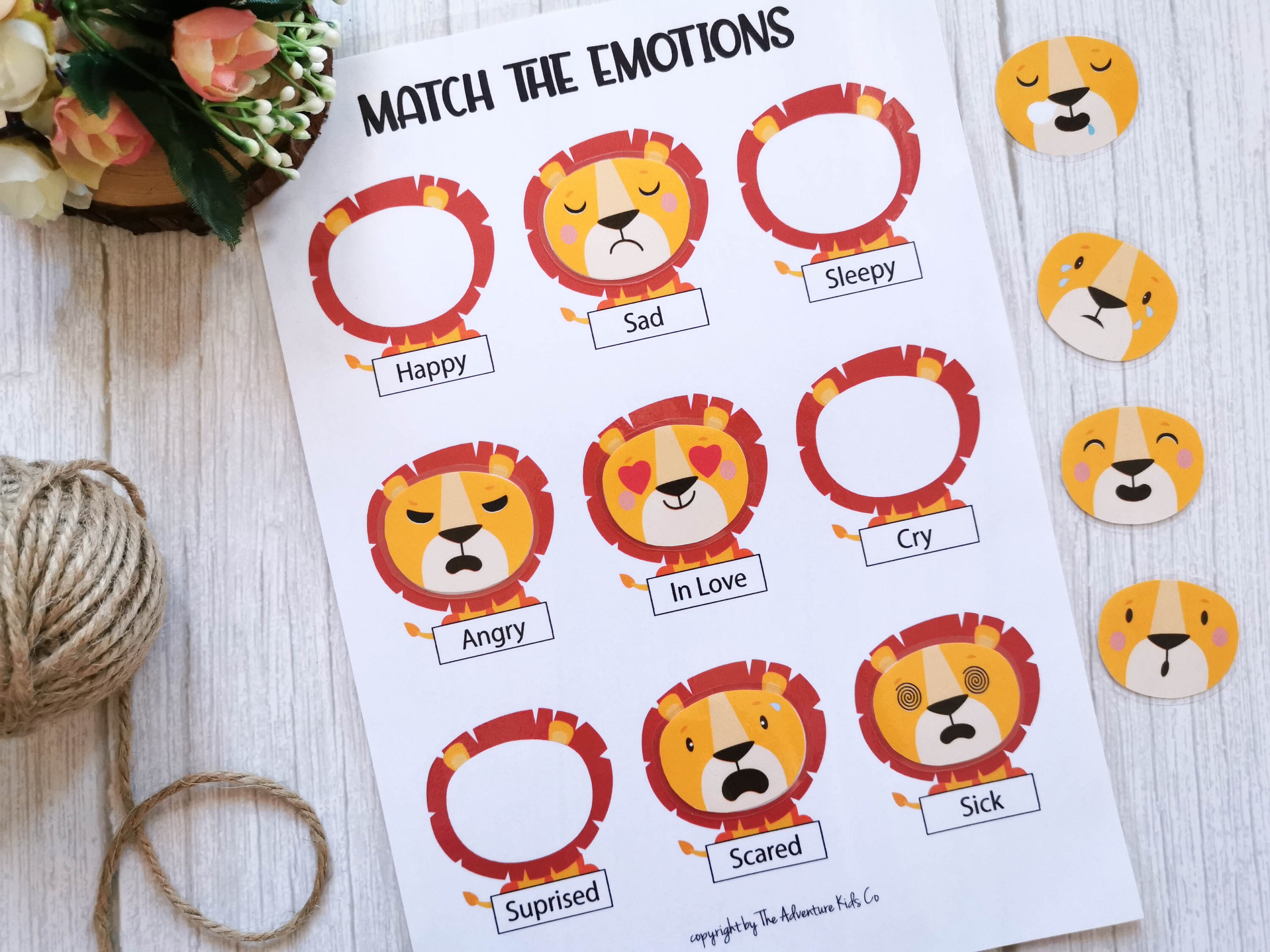 preschool lion match the emotions printables matching game etsy