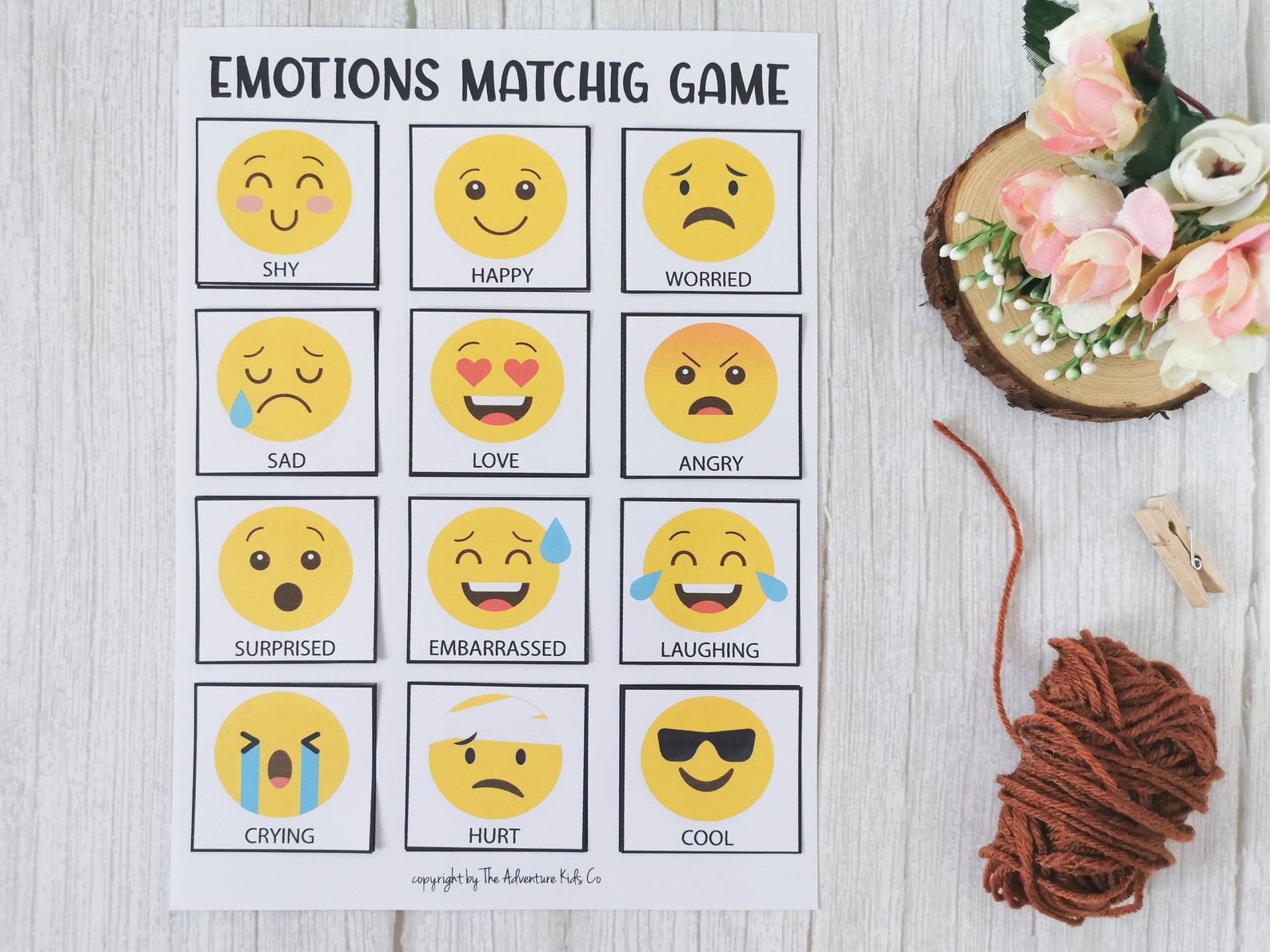 Preschool Emotions Matching Game Printable Match the Emotions Etsy