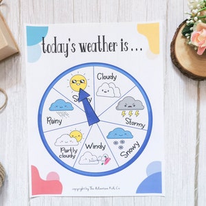 Roue météorologique imprimable, apprentissage de la météo imprimable, carte météo préscolaire, éducation préscolaire, apprentissage préscolaire et école à la maison