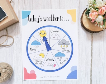 Roue météorologique imprimable, apprentissage de la météo imprimable, carte météo préscolaire, éducation préscolaire, apprentissage préscolaire et école à la maison