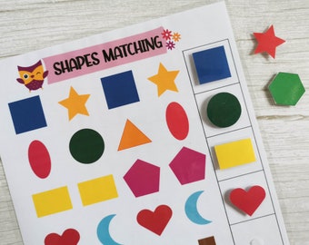 Preschool Shape Matching Printable Game, Shape Sorting Activity, Preschool & Kindergarten Learning Game, Homeschool Activity