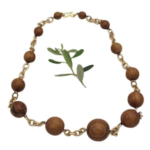 Collier ras de cou Boules en bois d'olivier (8070)