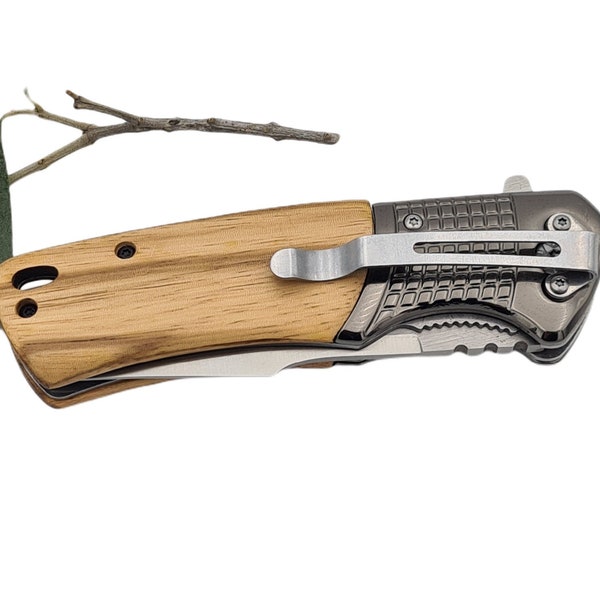 Folding Knife Steel Handle Olive Wood (7203)