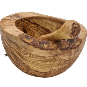 Mortier 20 cm Naturel Rond Rustique et Pilon en Bois d'olivier
