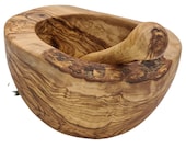 Rustic natural round mortar 19 cm and pestle in olive wood (6459R)