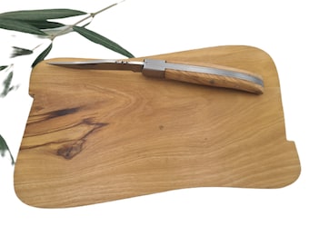 Tabla y cuchillo para salami hechos de madera de olivo (6327)