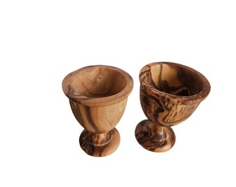Set of 2 olive wood egg cups (1107)