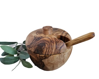 Sugar, salt or spice jar with lid and olive wood spoon (6004-3)