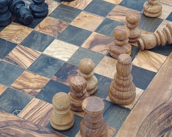 Modern chess game with olive wood storage drawers 8101-1