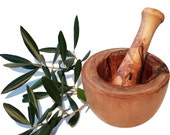 Flat edge mortar 11 cm and olive wood pestle (341R)