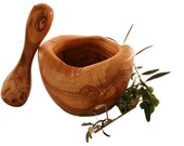 Rustic round mortar 18 cm and olive wood pestle (318)