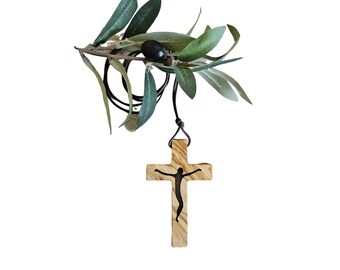 Openwork Cross Pendant in Olive Wood (8041)