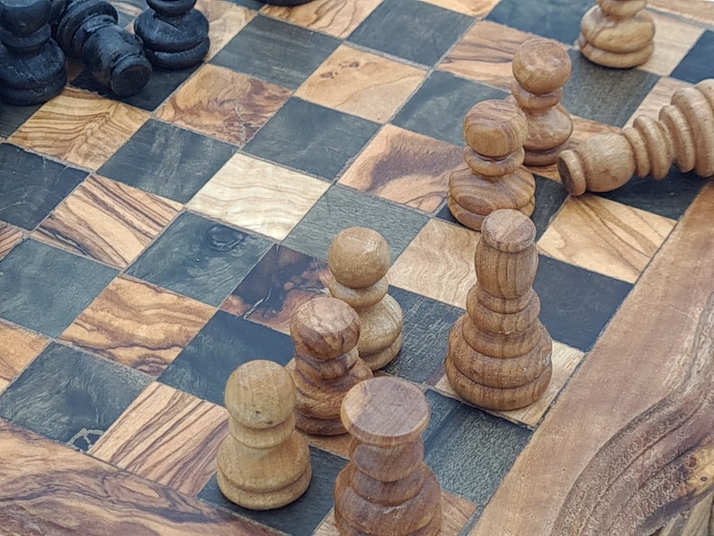 Modern chess game with olive wood storage drawers 8101-1