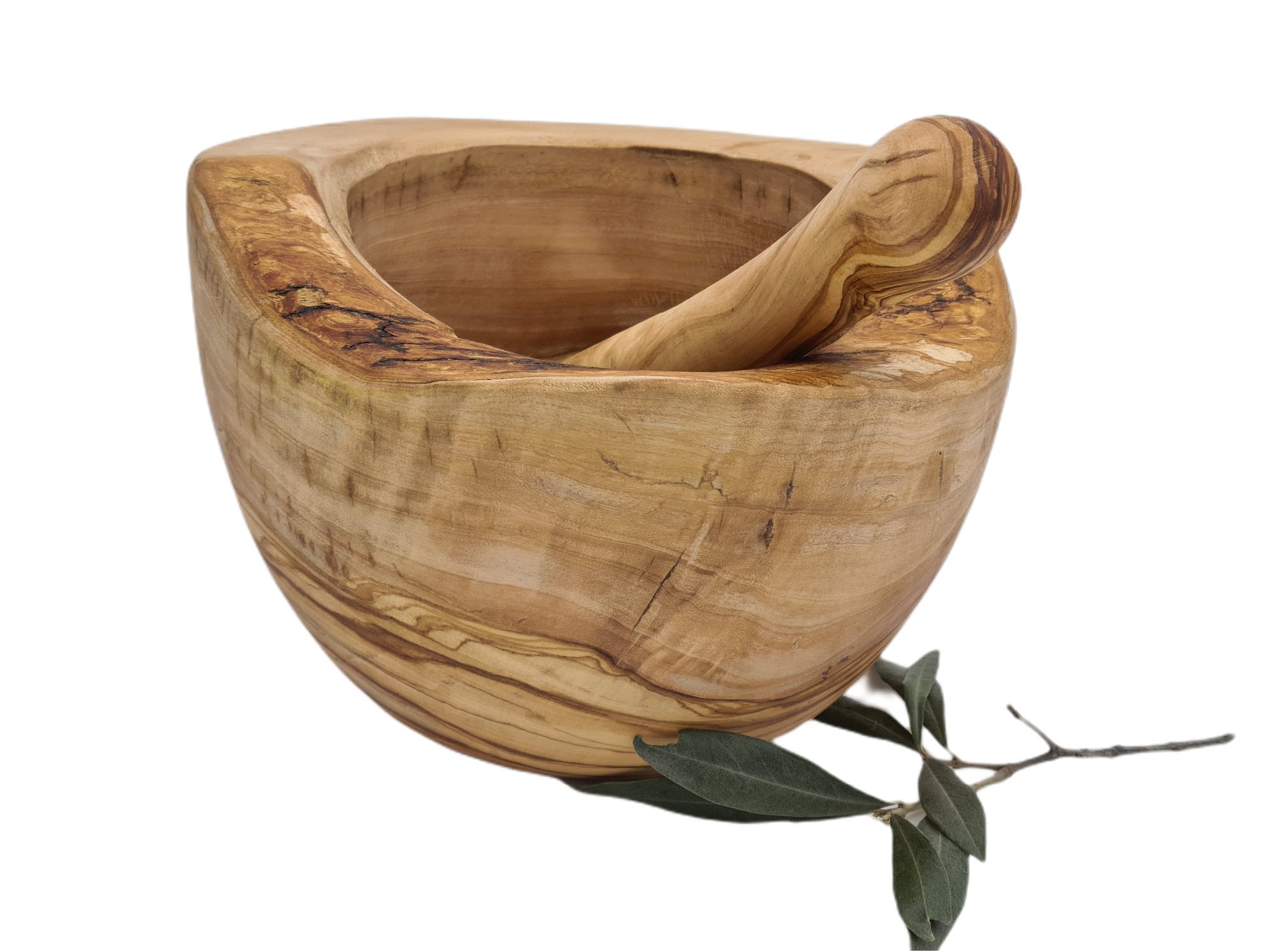 Mortier Rond Naturel Rustique 20 cm et Pilon en Bois d'olivier | 6460R