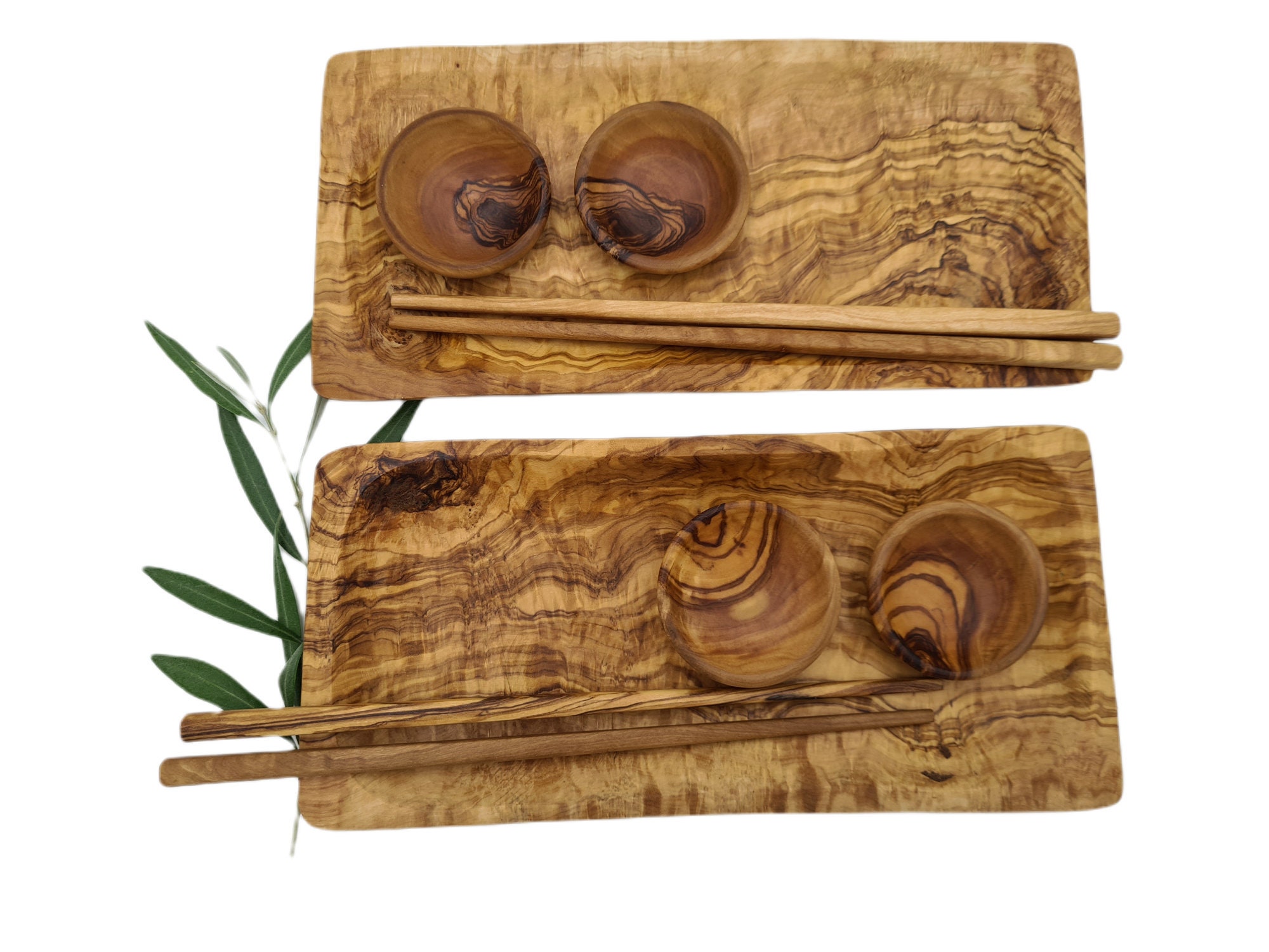 Duo of Sushi Dishes With Small Bowls and Chopsticks in Olive Duo of Sushi Dishes With Small Bowls and Chopsticks in Olive