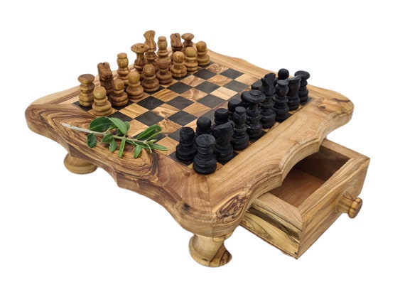 Wooden Chess Board Set - Olive Wood Made in Israel - 7.5