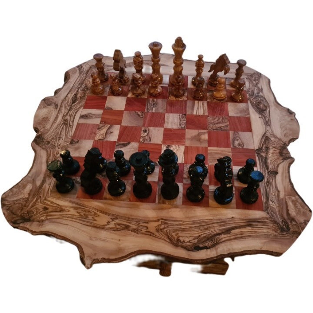 20 Large Olivewood & Wengue Inlaid Wooden Chess Board with 2 Squares