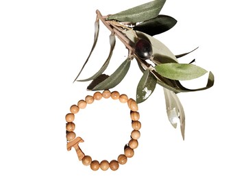 Olive wood Tau cross and grain jewelry (8069)