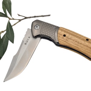 Folding knife steel olive wood handle (7203)