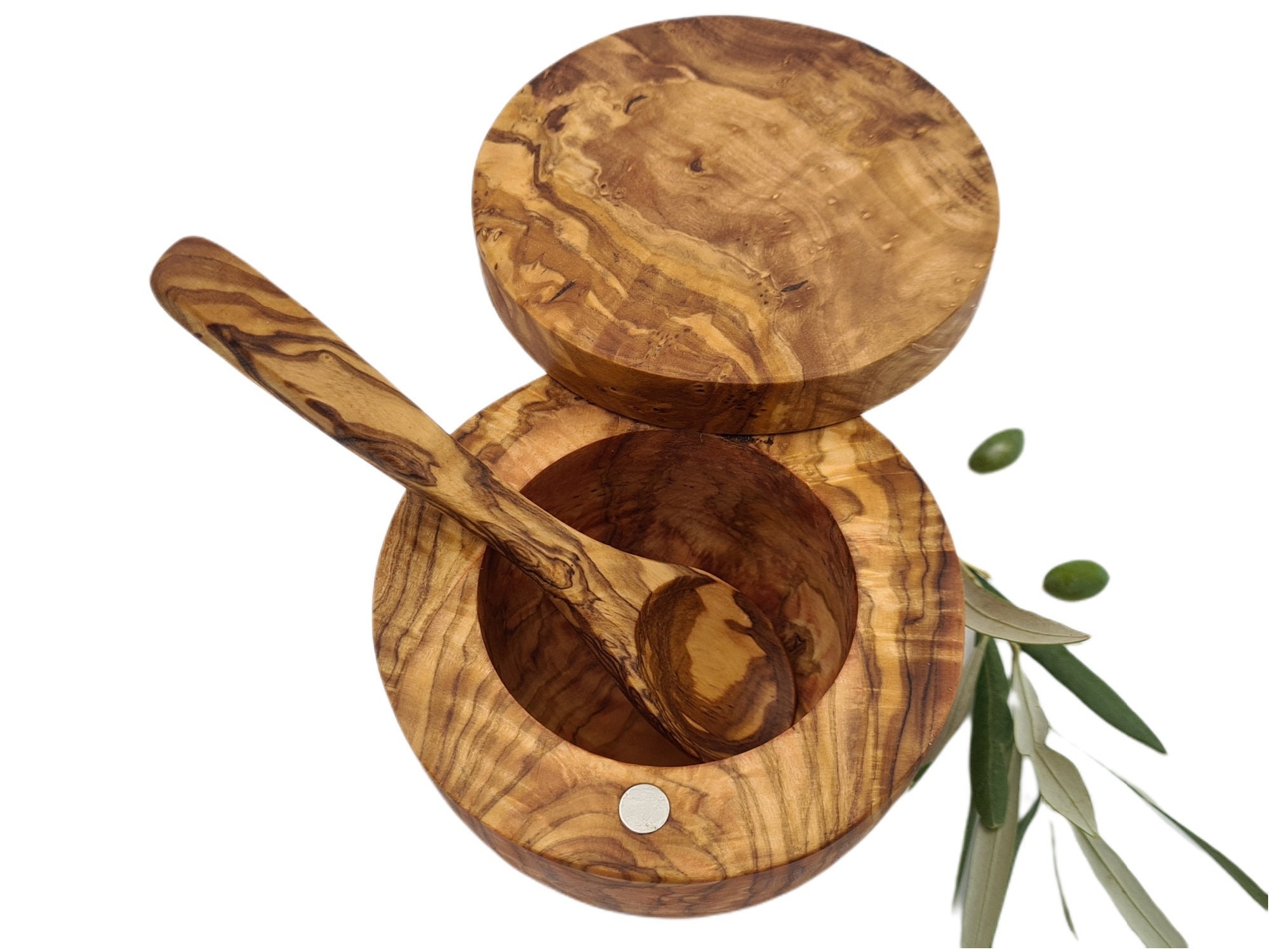 Pot Naturel avec Couvercle et Cuillère en Bois d'olivier | 8139