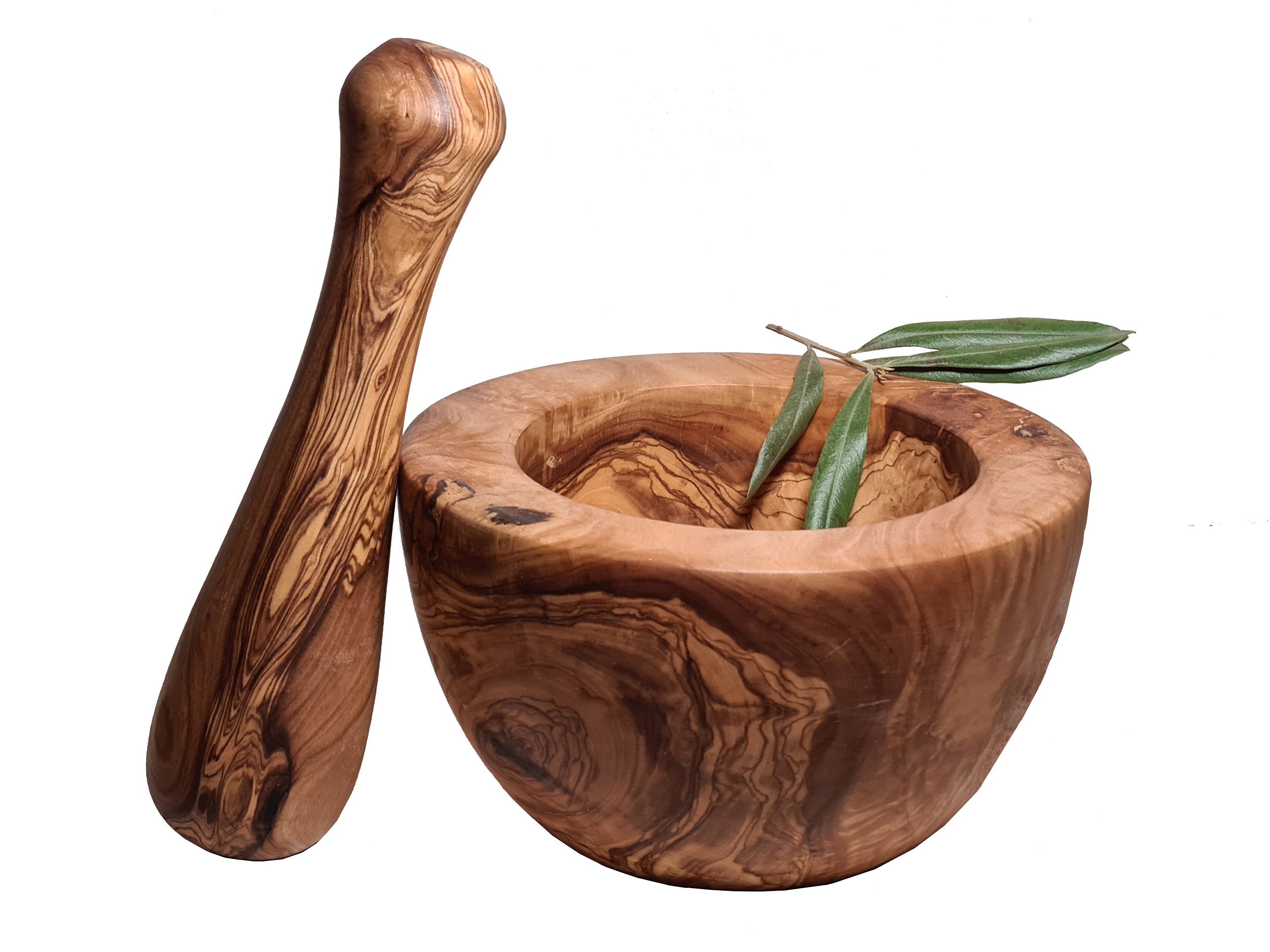 Mortaio e pestello rustico in legno di olivo 14 cm