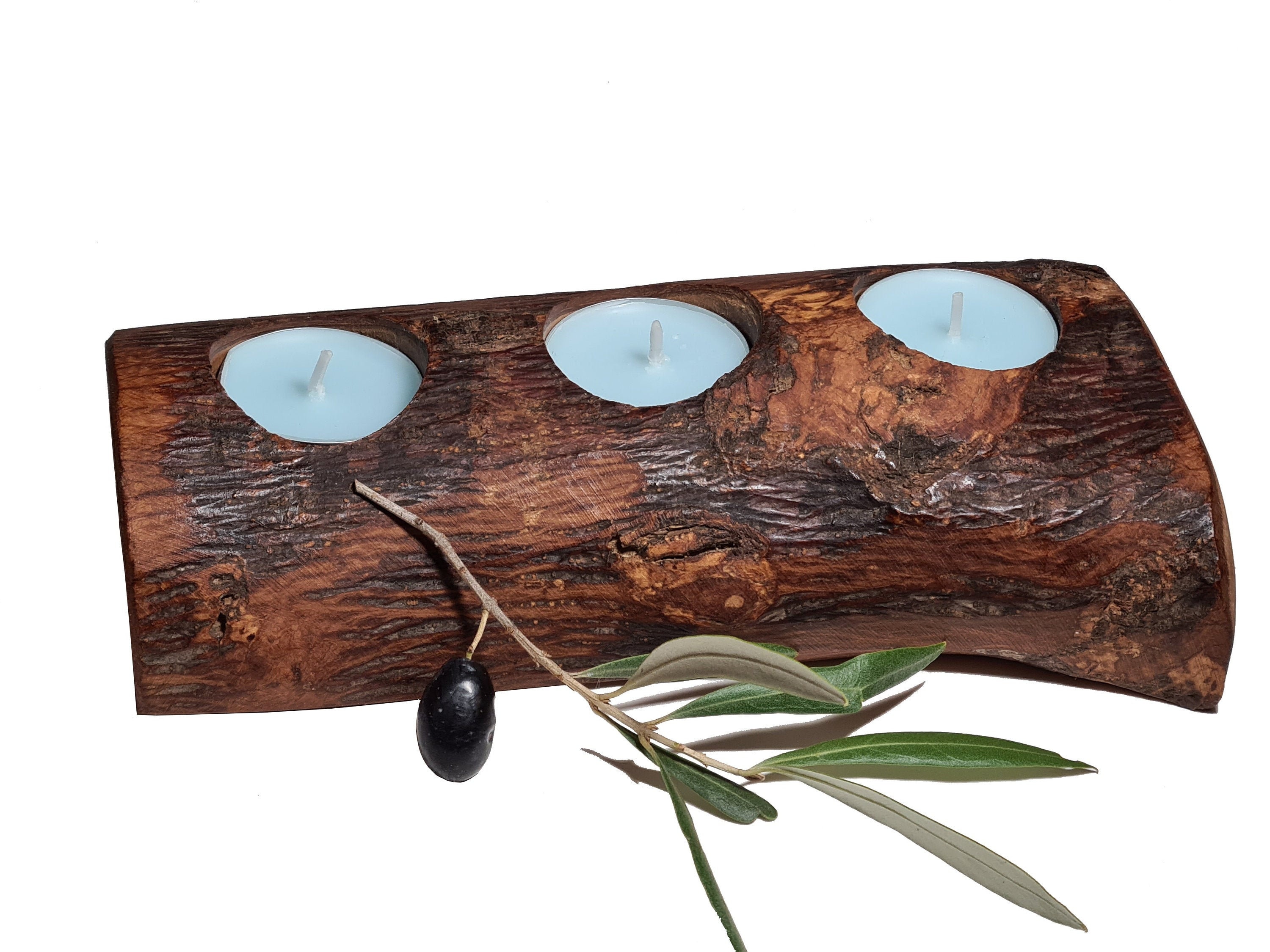 Photophore Bûche en Bois d'olivier | 5113