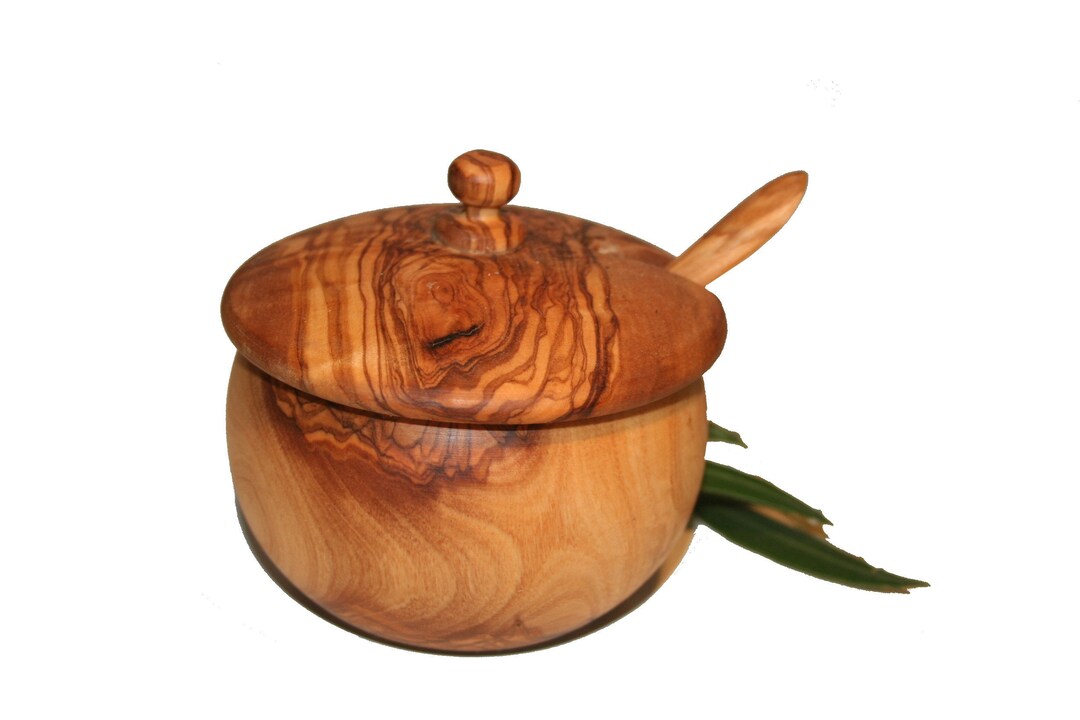 Mustard or Sugar Pot With Lid and Olive Wood Spoon 6004 Etsy