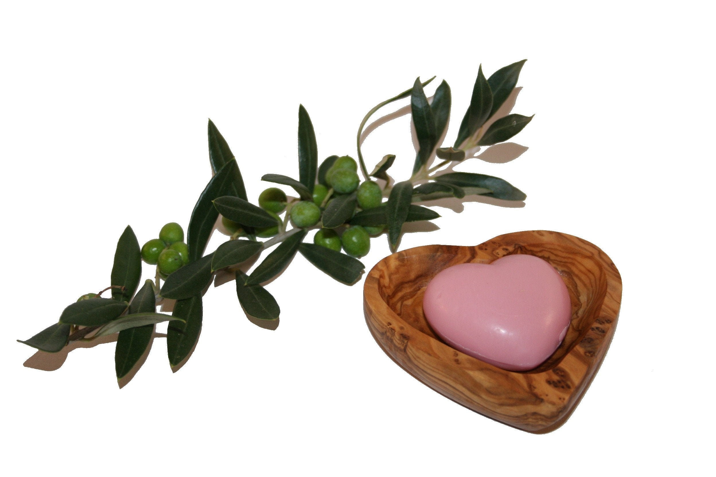 Porte-Savon Coeur en Bois d'olivier et Son Savon Forme Coeur | 5000S
