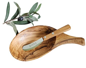 Butter dish and knife in olive wood (291M)
