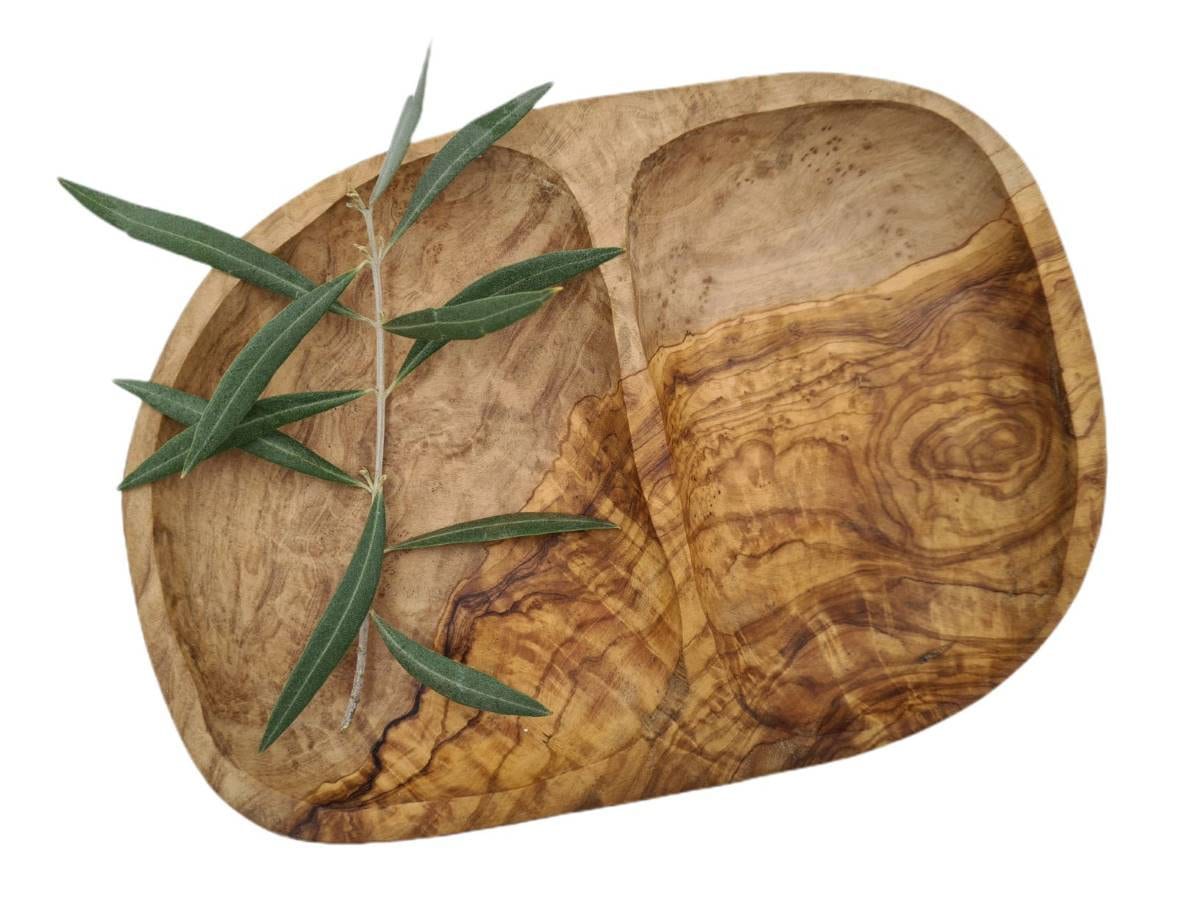 Ravier 2 Compartiments en Bois d'olivier Idée Cadeau | Ref302-1