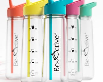 900ml Motivational Water Bottle Sports Time Markings tracker Bpa free flip top straw - easy carry handle - leakproof cap Be-Active